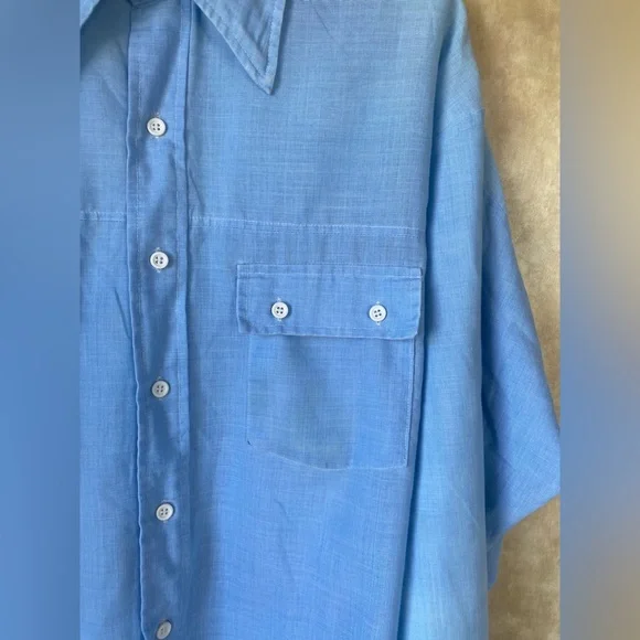 Vintage Kmart Permanent Press Double Pocket Button Front Shirt Lite Blue 70s 80s - Picture 5 of 7